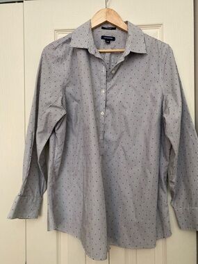Lands' End Women’s Light Blue Pinstripe Button-Front Blouse